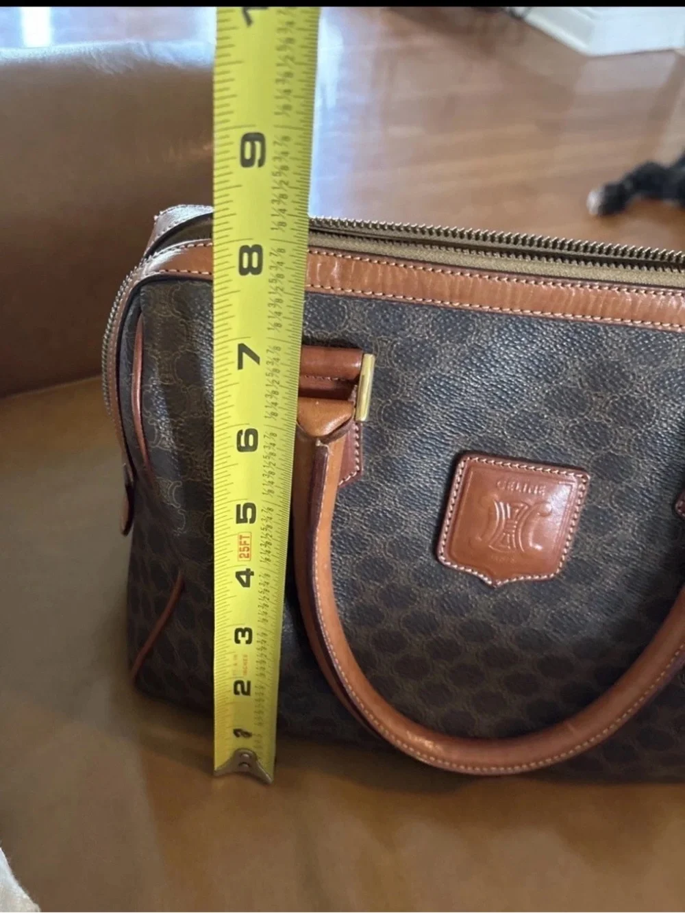 CELINE PVC Leather Mini Boston Bag Brown Camel Macadam Vintage - Picture 13 of 15